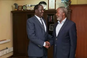 Retired senator Kembi Gitura with Raila