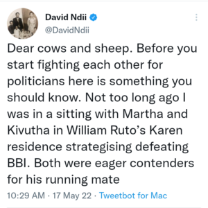 Screenshot of David Ndii's tweet 