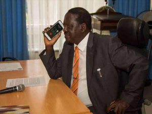 ODM Party leader Hon Raila Odinga during a past phone call