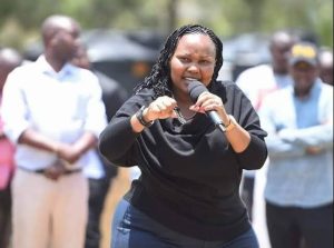 Millicent Omanga gestures during a past public rally in Nairobi 