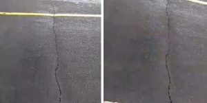 Photo collage of a crack that has developed along Kangundo road