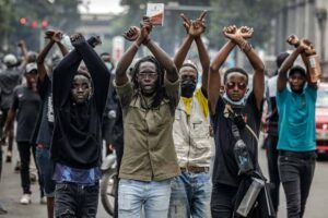 A group of Gen Z protesters matching along streets of Nairobi 