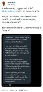 A screenshot from Kimuzi's X post