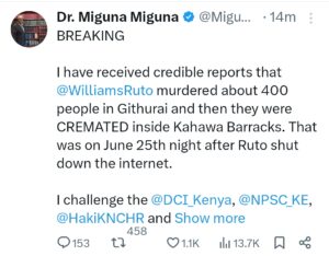 Screenshot from Dr. Miguna Miguna's post on X