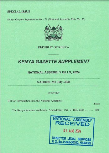 Page one of the copy of the Kimani Ichung'wah-sponsored bill