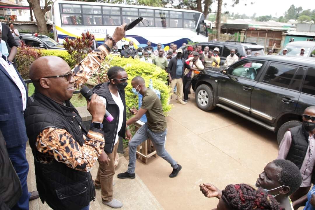 Jimi Wanjigi addressing supporters during  a past meeting 