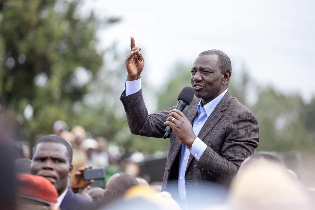 Pres William Ruto speaks during a rally in Murang'a