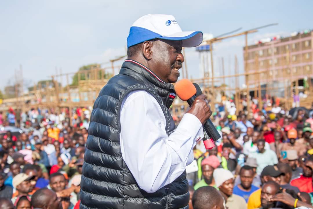 ODM party leader Hon Raila Odinga speaking  during a past rally