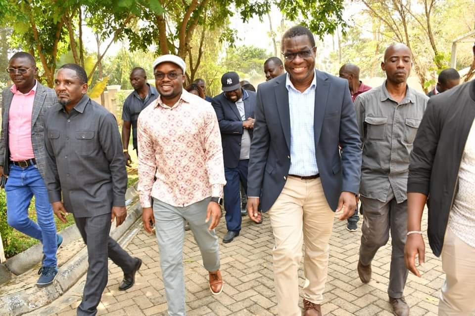 From left Gem MP Hon. Elisha Odhiambo, Interior PS Dr. Raymond Omollo and Energy CS Hon Opiyo Wandayi James attending an event in Siaya