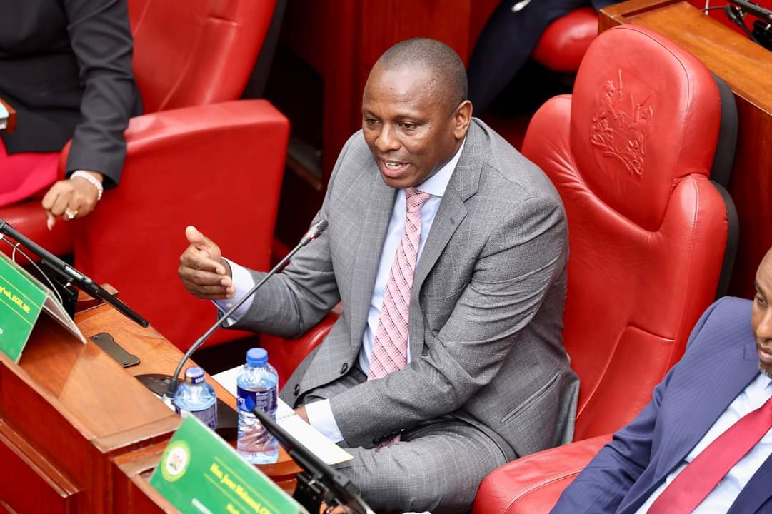 Kikuyu MP Hon Kimani Ichung'wah gestures during getting of nominated CSs. Photo: Kimani Ichung'wah/Facebook 