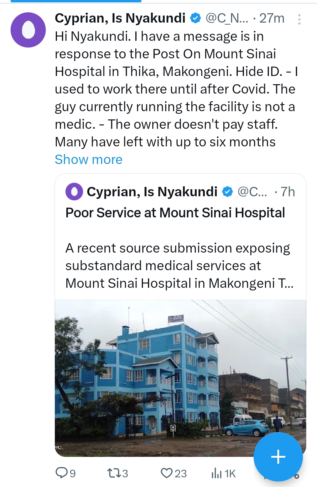 Screenshot of Cyprian Nyakundi's X post (X)