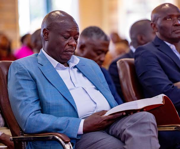 Impeached DP Gachagua reads the bible during a past church service. Photo: Rigathi Gachagua Source: Facebook 