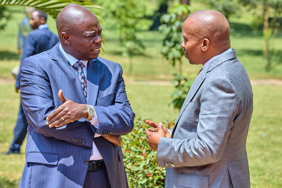 Deputy President Hon Rigathi Gachagua chatting with Interior CS Hon Kithure Kindiki during a past meeting in Nairobi. Photo: Rigathi Gachagua Source: Facebook 